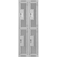 Clean Line Lockers, 2 -tier, Bank of 2, 24" x 15" x 72", Steel, Grey, Rivet (Assembled), Perforated Distribution Élite MP