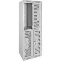 Clean Line Lockers, 2 -tier, Bank of 2, 24" x 15" x 72", Steel, Grey, Rivet (Assembled), Perforated Distribution Élite MP