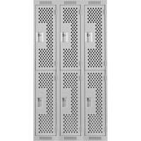 Clean Line Lockers, 2 -tier, Bank of 3, 36" x 15" x 72", Steel, Grey, Rivet (Assembled), Perforated Distribution Élite MP