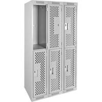 Clean Line Lockers, 2 -tier, Bank of 3, 36" x 15" x 72", Steel, Grey, Rivet (Assembled), Perforated Distribution Élite MP