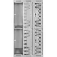 Clean Line Lockers, 2 -tier, Bank of 3, 36" x 15" x 72", Steel, Grey, Rivet (Assembled), Perforated Distribution Élite MP