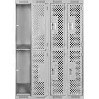 Clean Line Lockers, 2 -tier, Bank of 4, 48" x 15" x 72", Steel, Grey, Rivet (Assembled), Perforated Distribution Élite MP