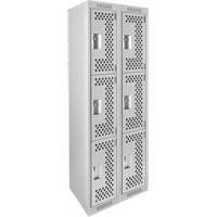 Clean Line Lockers, 3 -tier, Bank of 2, 24" x 12" x 72", Steel, Grey, Rivet (Assembled), Perforated Distribution Élite MP
