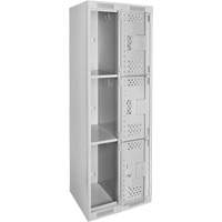 Clean Line Lockers, 3 -tier, Bank of 2, 24" x 12" x 72", Steel, Grey, Rivet (Assembled), Perforated Distribution Élite MP