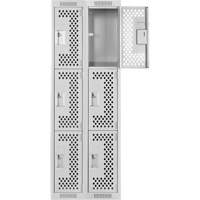 Clean Line Lockers, 3 -tier, Bank of 2, 24" x 12" x 72", Steel, Grey, Rivet (Assembled), Perforated Distribution Élite MP