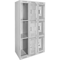 Clean Line Lockers, 3 -tier, Bank of 3, 36" x 12" x 72", Steel, Grey, Rivet (Assembled), Perforated Distribution Élite MP