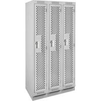 Clean Line Lockers, Bank of 3, 36" x 12" x 76", Steel, Grey, Rivet (Assembled), Perforated Distribution Élite MP
