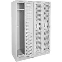 Clean Line Lockers, Bank of 4, 48" x 12" x 76", Steel, Grey, Rivet (Assembled), Perforated Distribution Élite MP