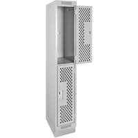 Clean Line Lockers, 2 -tier, 12" x 18" x 76", Steel, Grey, Rivet (Assembled), Perforated Distribution Élite MP
