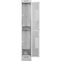 Clean Line Lockers, 2 -tier, 12" x 18" x 76", Steel, Grey, Rivet (Assembled), Perforated Distribution Élite MP