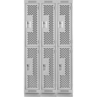 Clean Line Lockers, 2 -tier, Bank of 3, 36" x 15" x 76", Steel, Grey, Rivet (Assembled), Perforated Distribution Élite MP