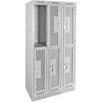Clean Line Lockers, 2 -tier, Bank of 3, 36" x 15" x 76", Steel, Grey, Rivet (Assembled), Perforated Distribution Élite MP