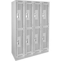 Clean Line Lockers, 2 -tier, Bank of 4, 48" x 15" x 76", Steel, Grey, Rivet (Assembled), Perforated Distribution Élite MP