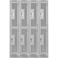 Clean Line Lockers, 2 -tier, Bank of 4, 48" x 15" x 76", Steel, Grey, Rivet (Assembled), Perforated Distribution Élite MP