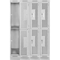 Clean Line Lockers, 2 -tier, Bank of 4, 48" x 15" x 76", Steel, Grey, Rivet (Assembled), Perforated Distribution Élite MP