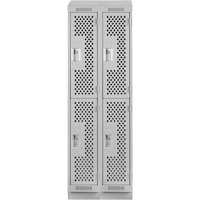 Clean Line Lockers, 2 -tier, Bank of 2, 24" x 18" x 82", Steel, Grey, Rivet (Assembled), Perforated Distribution Élite MP