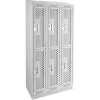 Clean Line Lockers, 2 -tier, Bank of 3, 36" x 15" x 82", Steel, Grey, Rivet (Assembled), Perforated Distribution Élite MP