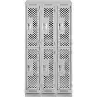 Clean Line Lockers, 2 -tier, Bank of 3, 36" x 15" x 82", Steel, Grey, Rivet (Assembled), Perforated Distribution Élite MP