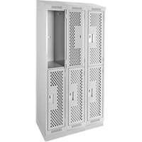 Clean Line Lockers, 2 -tier, Bank of 3, 36" x 15" x 82", Steel, Grey, Rivet (Assembled), Perforated Distribution Élite MP