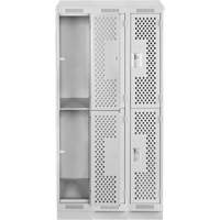 Clean Line Lockers, 2 -tier, Bank of 3, 36" x 15" x 82", Steel, Grey, Rivet (Assembled), Perforated Distribution Élite MP