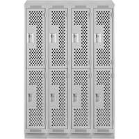 Clean Line Lockers, 2 -tier, Bank of 4, 48" x 15" x 82", Steel, Grey, Rivet (Assembled), Perforated Distribution Élite MP