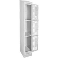 Clean Line Lockers, 3 -tier, 12" x 18" x 82", Steel, Grey, Rivet (Assembled), Perforated Distribution Élite MP