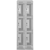 Clean Line Lockers, 3 -tier, Bank of 2, 24" x 18" x 82", Steel, Grey, Rivet (Assembled), Perforated Distribution Élite MP