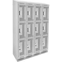 Clean Line Lockers, 3 -tier, Bank of 4, 48" x 18" x 82", Steel, Grey, Rivet (Assembled), Perforated Distribution Élite MP