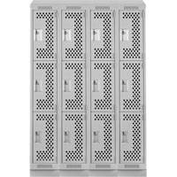 Clean Line Lockers, 3 -tier, Bank of 4, 48" x 18" x 82", Steel, Grey, Rivet (Assembled), Perforated Distribution Élite MP