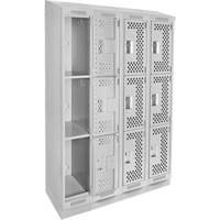 Clean Line Lockers, 3 -tier, Bank of 4, 48" x 18" x 82", Steel, Grey, Rivet (Assembled), Perforated Distribution Élite MP