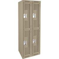 Clean Line Lockers, 2 -tier, Bank of 2, 24" x 15" x 72", Steel, Beige, Rivet (Assembled), Perforated Distribution Élite MP