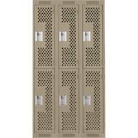 Clean Line Lockers, 2 -tier, Bank of 3, 36" x 15" x 72", Steel, Beige, Rivet (Assembled), Perforated Distribution Élite MP