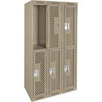 Clean Line Lockers, 2 -tier, Bank of 3, 36" x 15" x 72", Steel, Beige, Rivet (Assembled), Perforated Distribution Élite MP