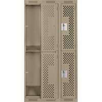 Clean Line Lockers, 2 -tier, Bank of 3, 36" x 15" x 72", Steel, Beige, Rivet (Assembled), Perforated Distribution Élite MP