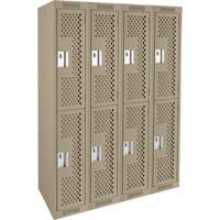 Clean Line Lockers, 2 -tier, Bank of 4, 48" x 15" x 72", Steel, Beige, Rivet (Assembled), Perforated Distribution Élite MP