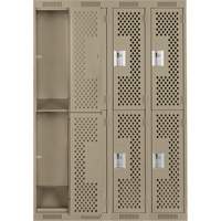 Clean Line Lockers, 2 -tier, Bank of 4, 48" x 15" x 72", Steel, Beige, Rivet (Assembled), Perforated Distribution Élite MP