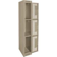 Clean Line Lockers, 3 -tier, 12" x 12" x 72", Steel, Beige, Rivet (Assembled), Perforated Distribution Élite MP