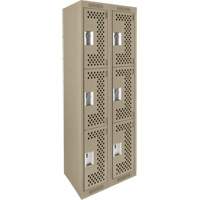 Clean Line Lockers, 3 -tier, Bank of 2, 24" x 12" x 72", Steel, Beige, Rivet (Assembled), Perforated Distribution Élite MP