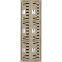 Clean Line Lockers, 3 -tier, Bank of 2, 24" x 12" x 72", Steel, Beige, Rivet (Assembled), Perforated Distribution Élite MP