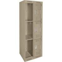 Clean Line Lockers, 3 -tier, Bank of 2, 24" x 12" x 72", Steel, Beige, Rivet (Assembled), Perforated Distribution Élite MP