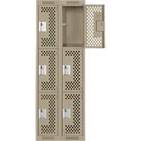 Clean Line Lockers, 3 -tier, Bank of 2, 24" x 12" x 72", Steel, Beige, Rivet (Assembled), Perforated Distribution Élite MP