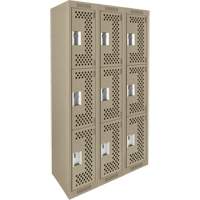 Clean Line Lockers, 3 -tier, Bank of 3, 36" x 12" x 72", Steel, Beige, Rivet (Assembled), Perforated Distribution Élite MP