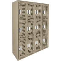 Clean Line Lockers, 3 -tier, Bank of 4, 48" x 12" x 72", Steel, Beige, Rivet (Assembled), Perforated Distribution Élite MP