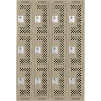 Clean Line Lockers, 3 -tier, Bank of 4, 48" x 12" x 72", Steel, Beige, Rivet (Assembled), Perforated Distribution Élite MP