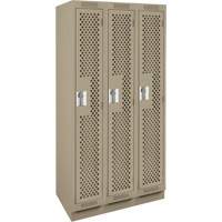 Clean Line Lockers, Bank of 3, 36" x 12" x 76", Steel, Beige, Rivet (Assembled), Perforated Distribution Élite MP
