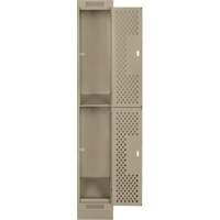 Clean Line Lockers, 2 -tier, 12" x 15" x 76", Steel, Beige, Rivet (Assembled), Perforated Distribution Élite MP