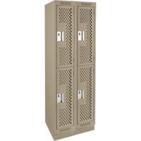 Clean Line Lockers, 2 -tier, Bank of 2, 24" x 15" x 76", Steel, Beige, Rivet (Assembled), Perforated Distribution Élite MP