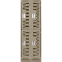 Clean Line Lockers, 2 -tier, Bank of 2, 24" x 15" x 76", Steel, Beige, Rivet (Assembled), Perforated Distribution Élite MP