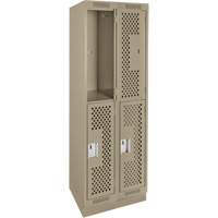 Clean Line Lockers, 2 -tier, Bank of 2, 24" x 15" x 76", Steel, Beige, Rivet (Assembled), Perforated Distribution Élite MP