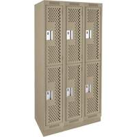 Clean Line Lockers, 2 -tier, Bank of 3, 36" x 15" x 76", Steel, Beige, Rivet (Assembled), Perforated Distribution Élite MP